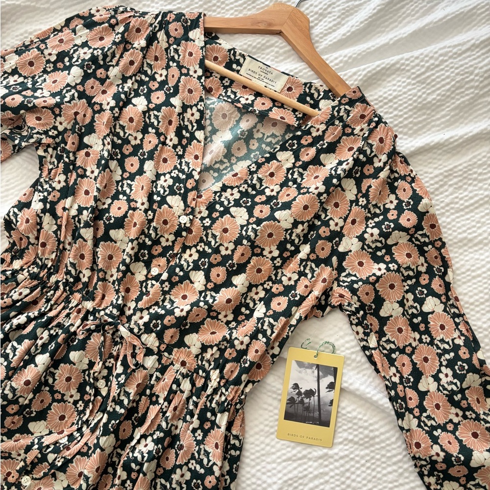 Trovata Floral Boho Midi Button Dress